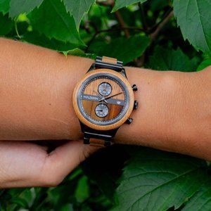 HOLZKERN WOMAN'S AVIGNON 2 FACE DIAL MANGO / TIGERS EYE QUARTZ 38 MM DIAL WATCH